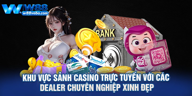 Khu vực sảnh casino trực tuyến với các dealer chuyên nghiệp xinh đẹp